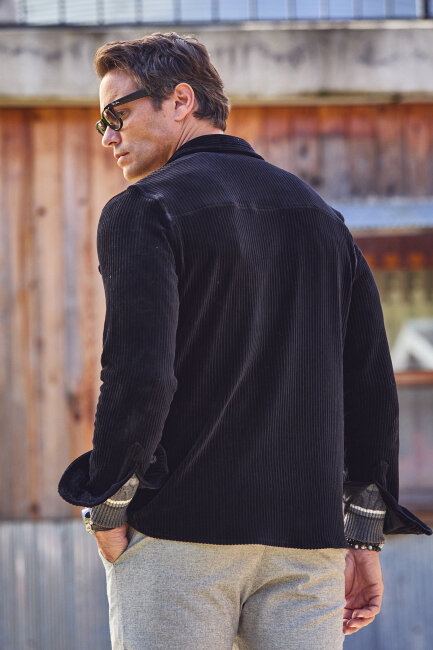 Siyah Pamuklu Kadife Dış Gömlek - 6