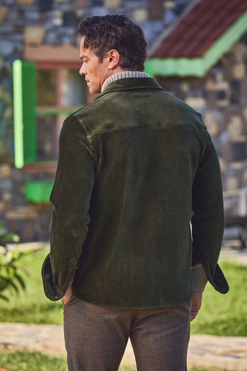 Yeşil Pamuklu Kadife Dış Gömlek - 6
