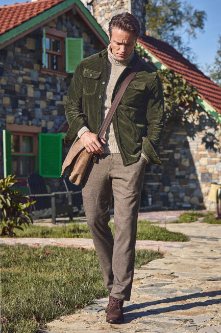 Yeşil Pamuklu Kadife Dış Gömlek - 3