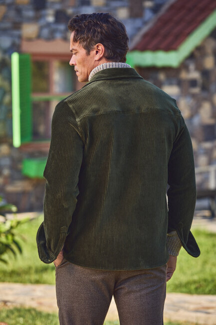 Yeşil Pamuklu Kadife Dış Gömlek - 6