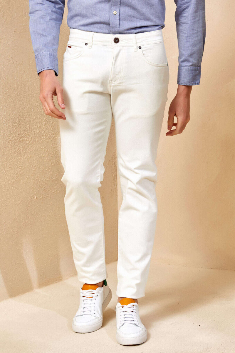 White 100% Cotton Pocket Trousers - 1