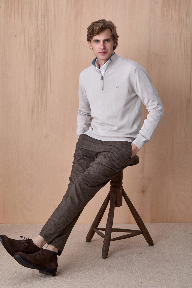 Buz Grisi %100 Pamuk Fermuarlı Kazak - 3