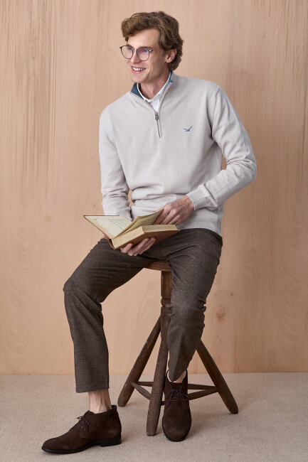 Buz Grisi %100 Pamuk Fermuarlı Kazak - 4