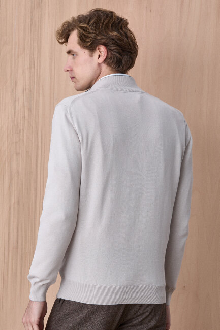 Buz Grisi %100 Pamuk Fermuarlı Kazak - 6