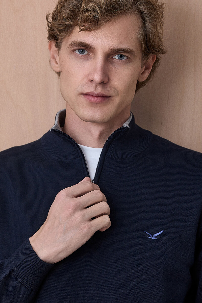 Lacivert %100 Pamuk Fermuarlı Kazak (1)