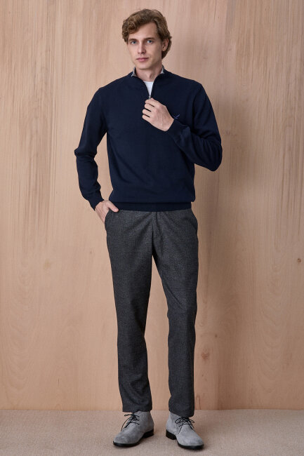 Lacivert %100 Pamuk Fermuarlı Kazak - 5