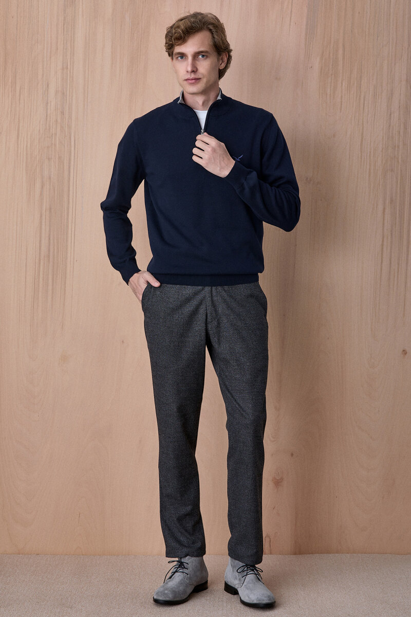 Lacivert %100 Pamuk Fermuarlı Kazak - 5