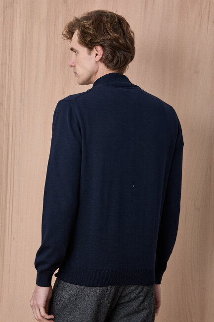 Lacivert %100 Pamuk Fermuarlı Kazak - 6