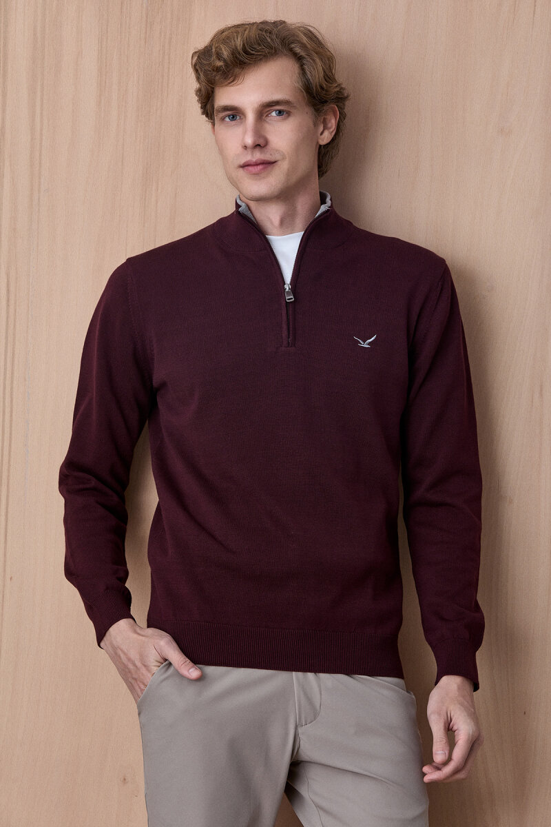 Mürdüm %100 Pamuk Fermuarlı Kazak