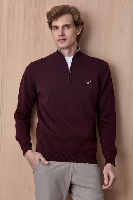 Mürdüm %100 Pamuk Fermuarlı Kazak - 3