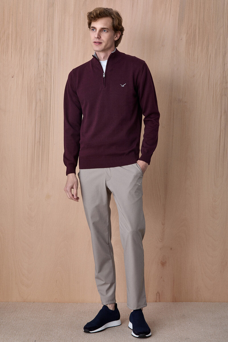 Mürdüm %100 Pamuk Fermuarlı Kazak - 4