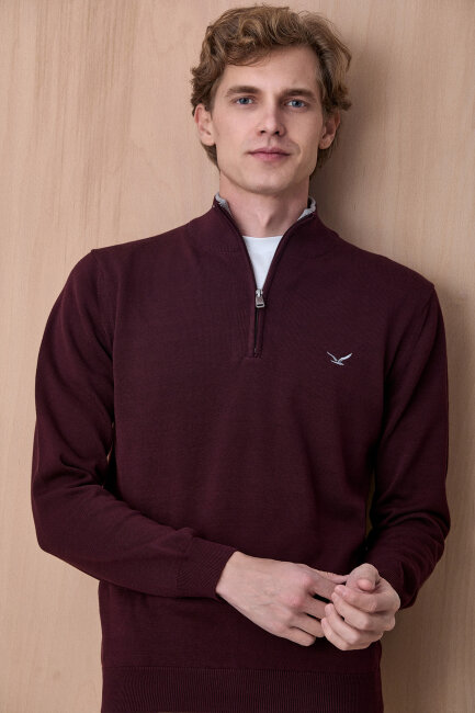 Mürdüm %100 Pamuk Fermuarlı Kazak - 5