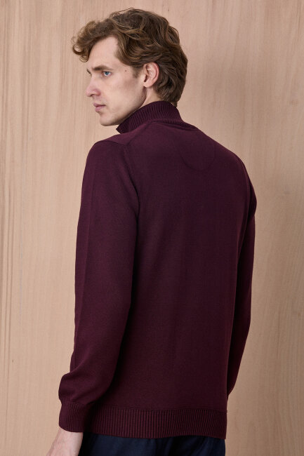 Mürdüm %100 Pamuk Fermuarlı Kazak - 6