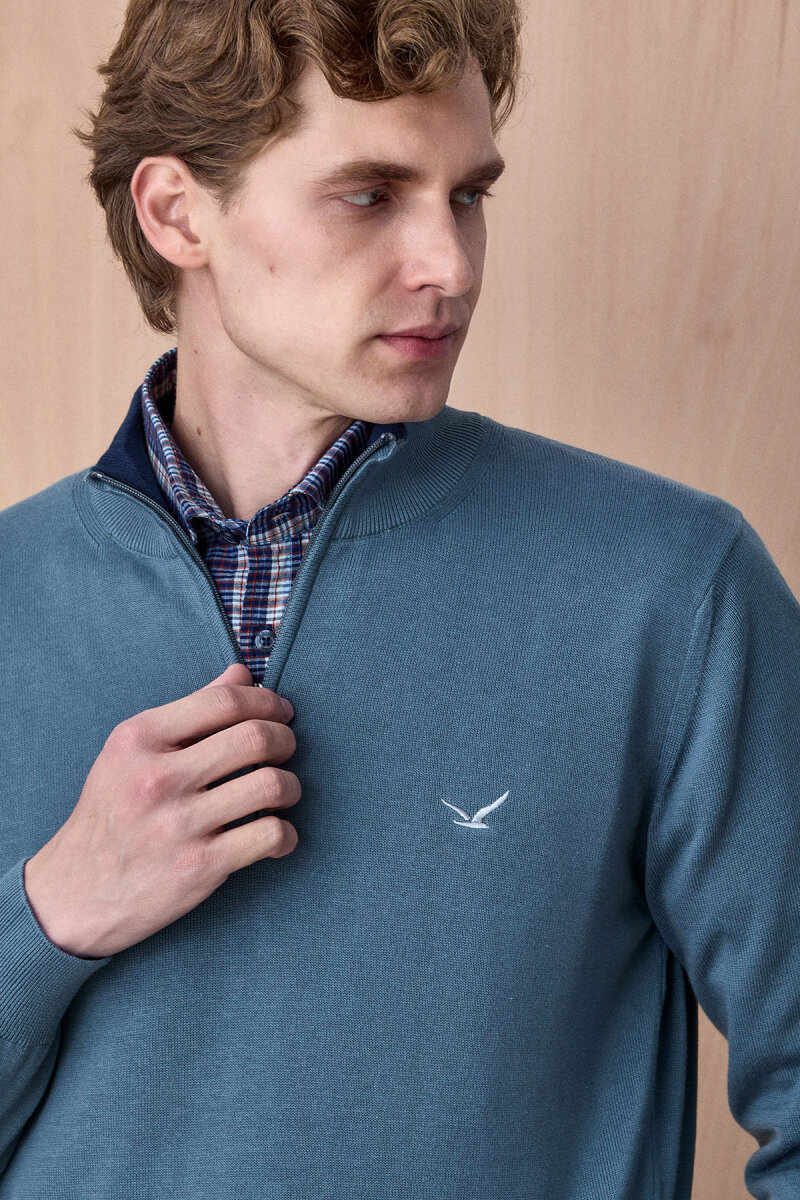 Petrol %100 Pamuk Fermuarlı Kazak (1)