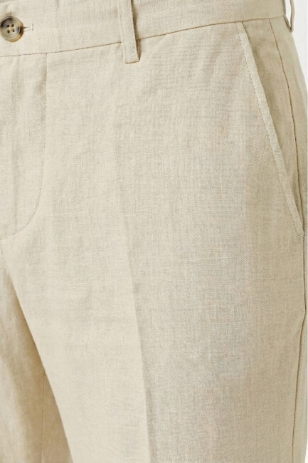 Açık Bej %100 Keten Pantolon - 3