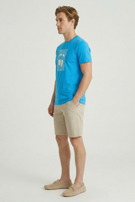 Turquoise Cotton Printed T-shirt - 4