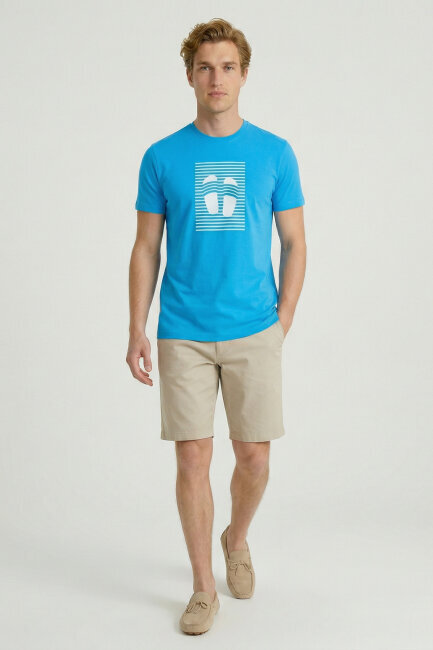 Turquoise Cotton Printed T-shirt - 5