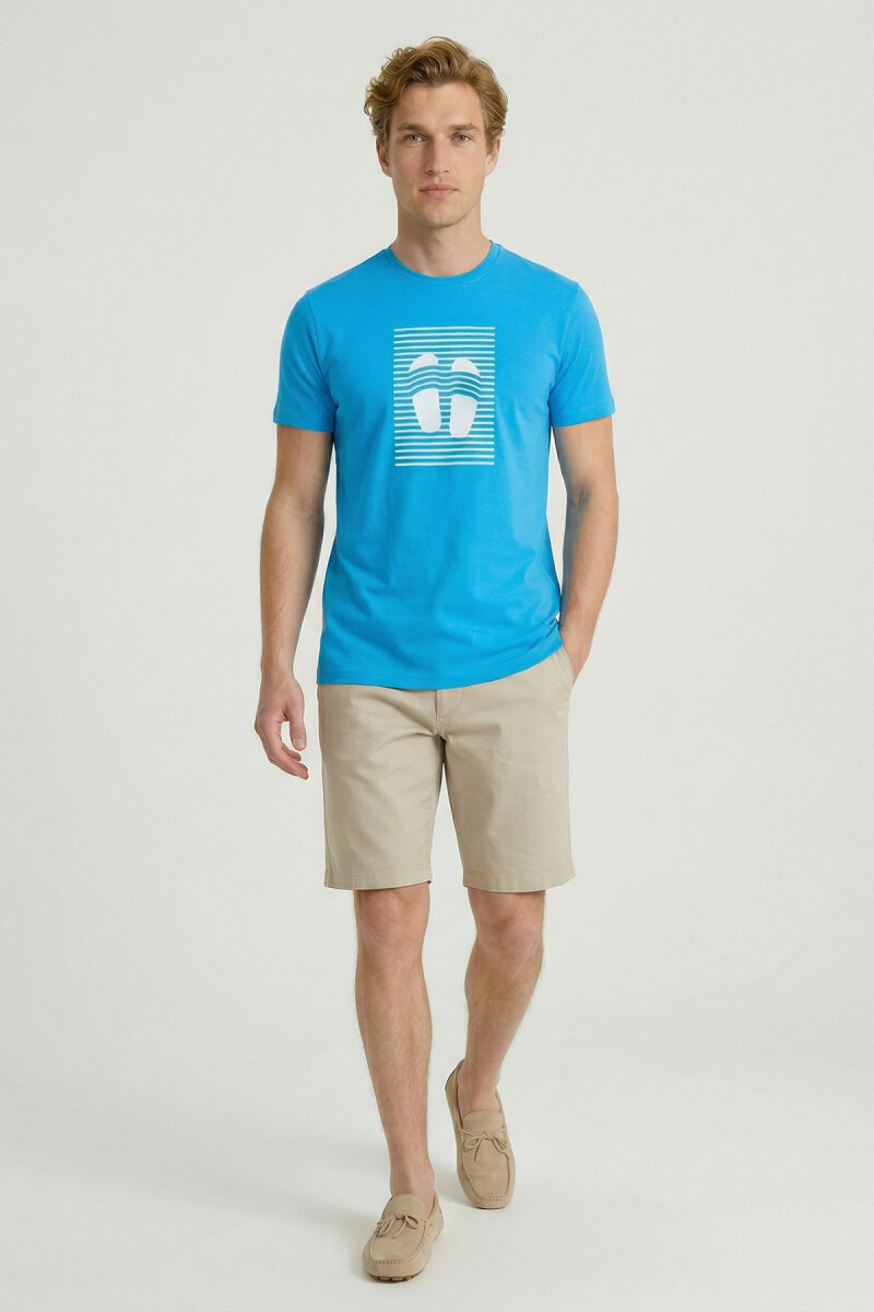 Turquoise Cotton Printed T-shirt - 5