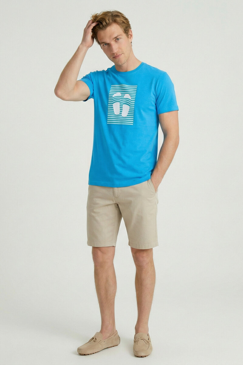 Turquoise Cotton Printed T-shirt - 2