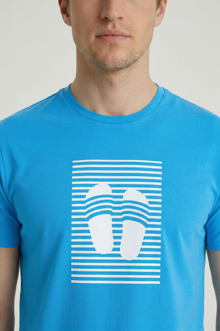 Turquoise Cotton Printed T-shirt - 3