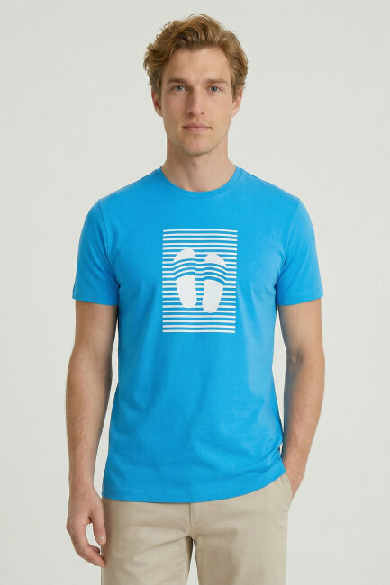 Turquoise Cotton Printed T-shirt 