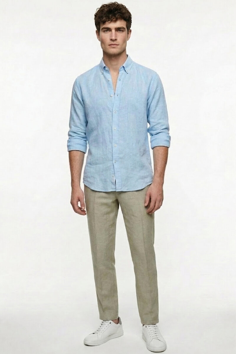 Bej %100 Keten Pantolon (1)
