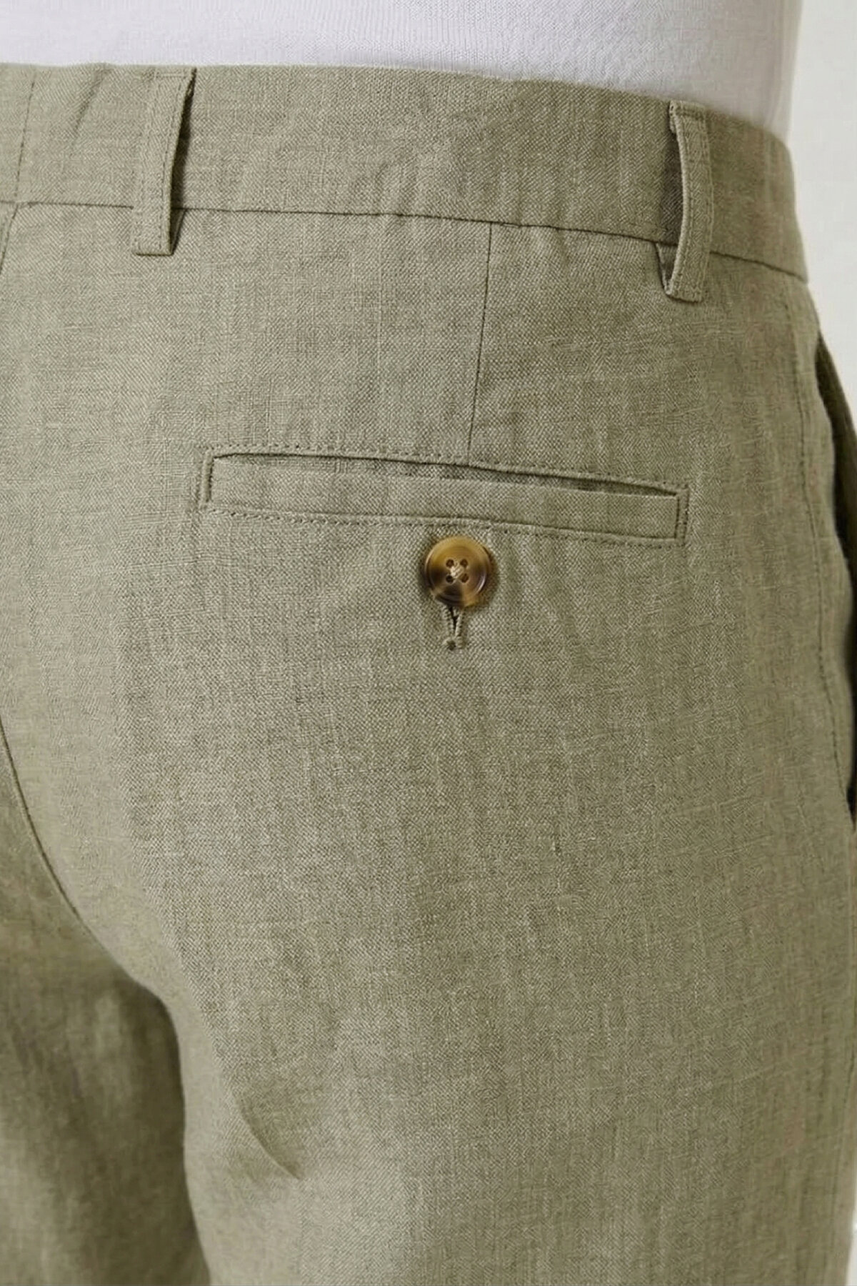Bej %100 Keten Pantolon - 4
