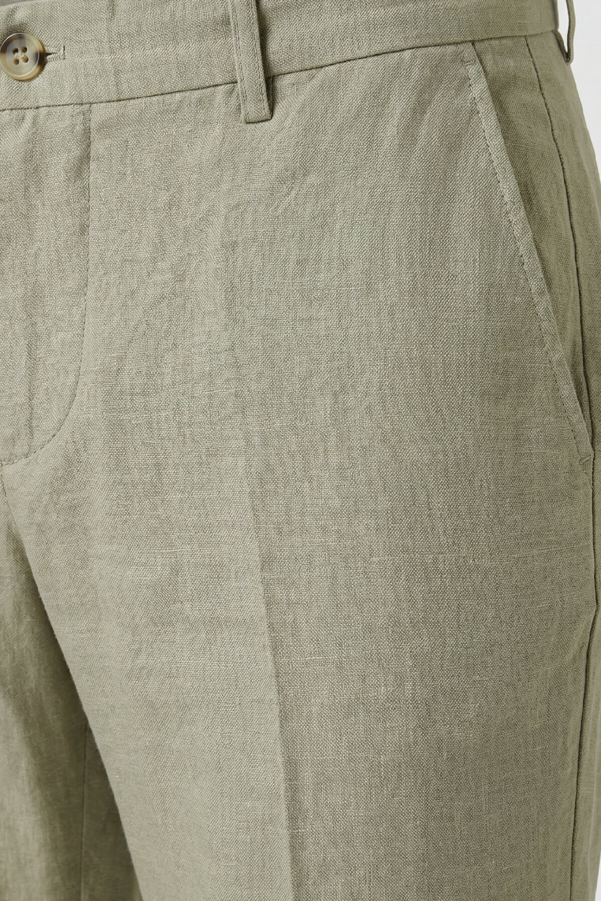 Bej %100 Keten Pantolon - 3