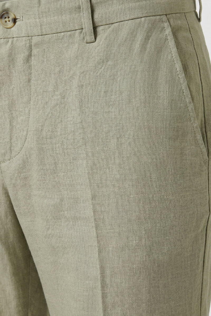 Bej %100 Keten Pantolon - 3