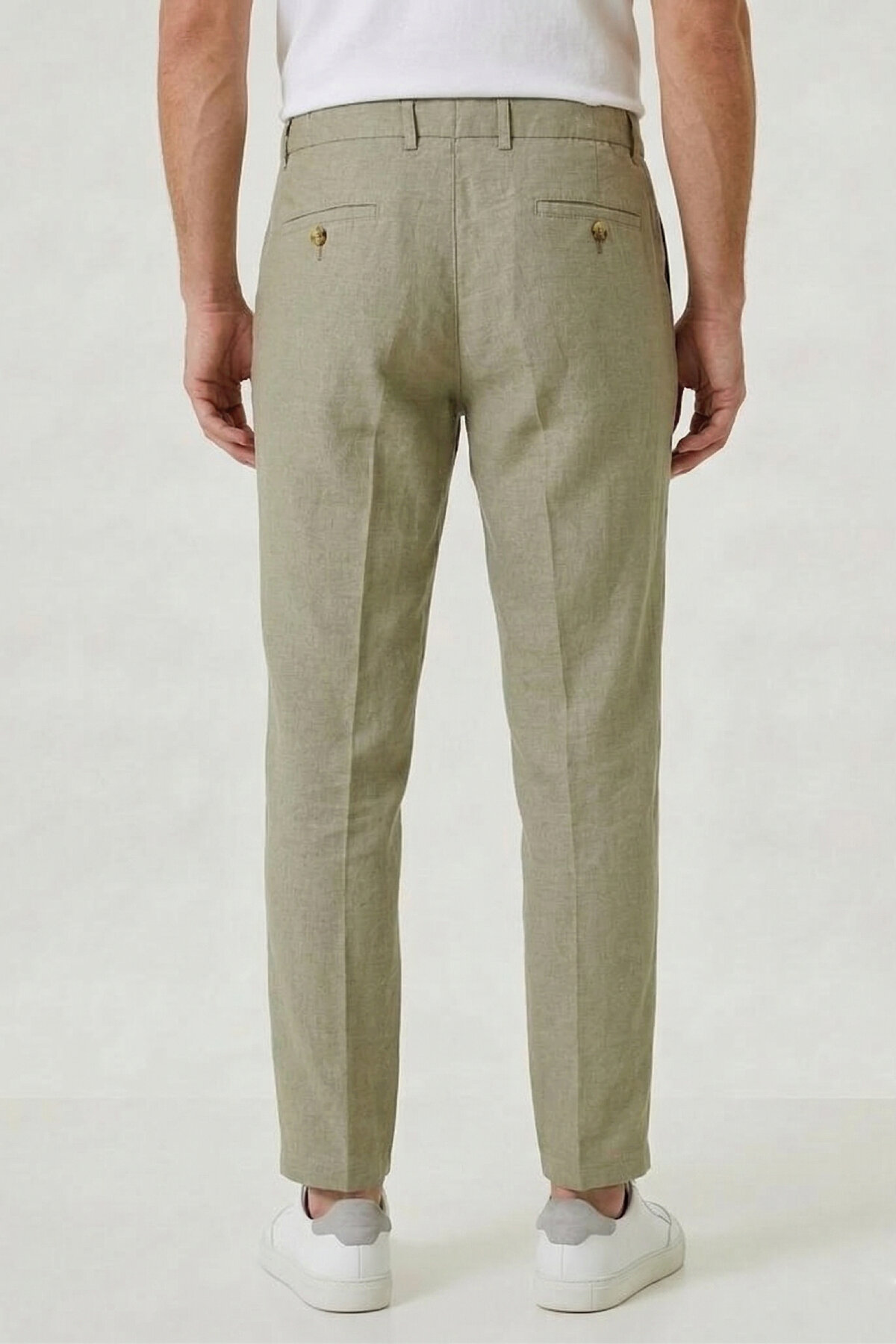 Bej %100 Keten Pantolon - 5
