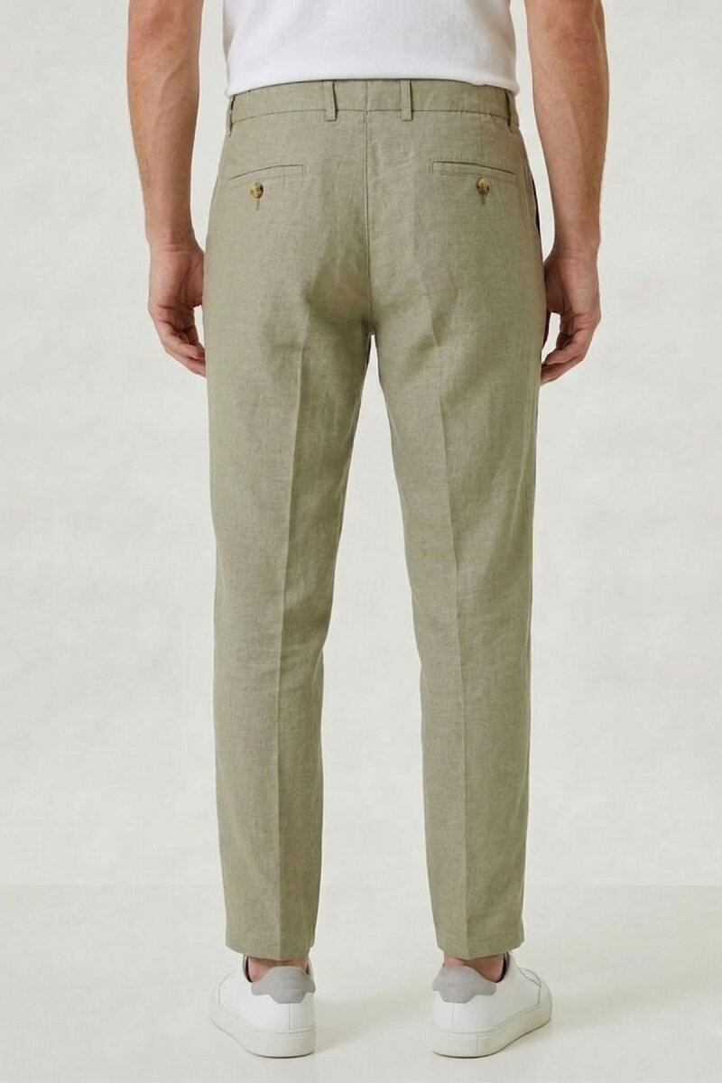 Bej %100 Keten Pantolon - 5