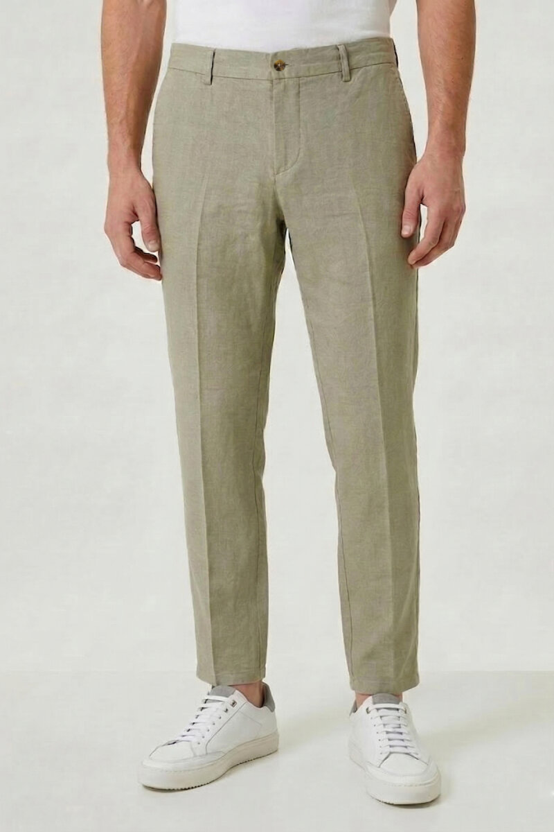 Bej %100 Keten Pantolon