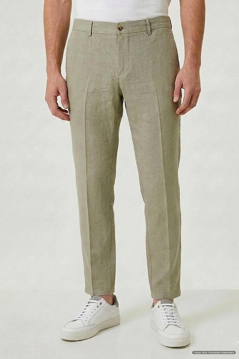 Bej %100 Keten Pantolon