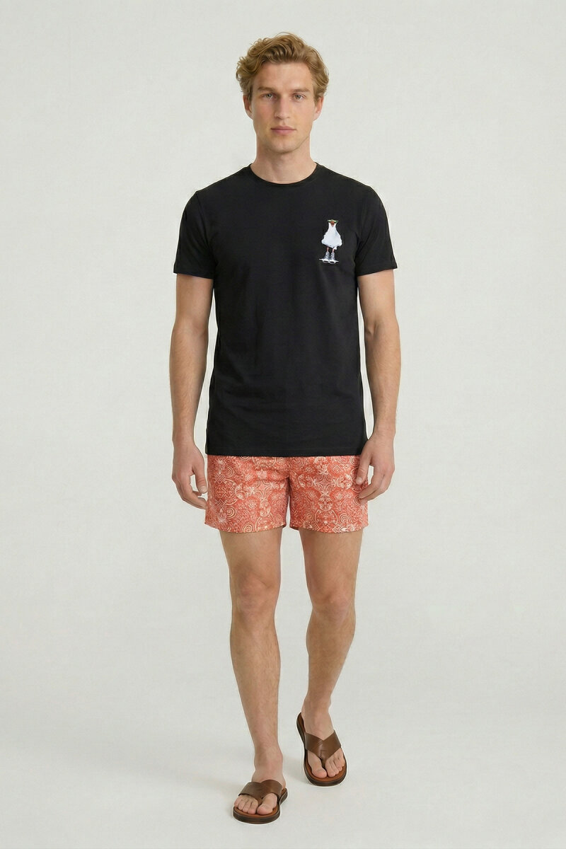 Black Cotton Seagull Print T-shirt - 5