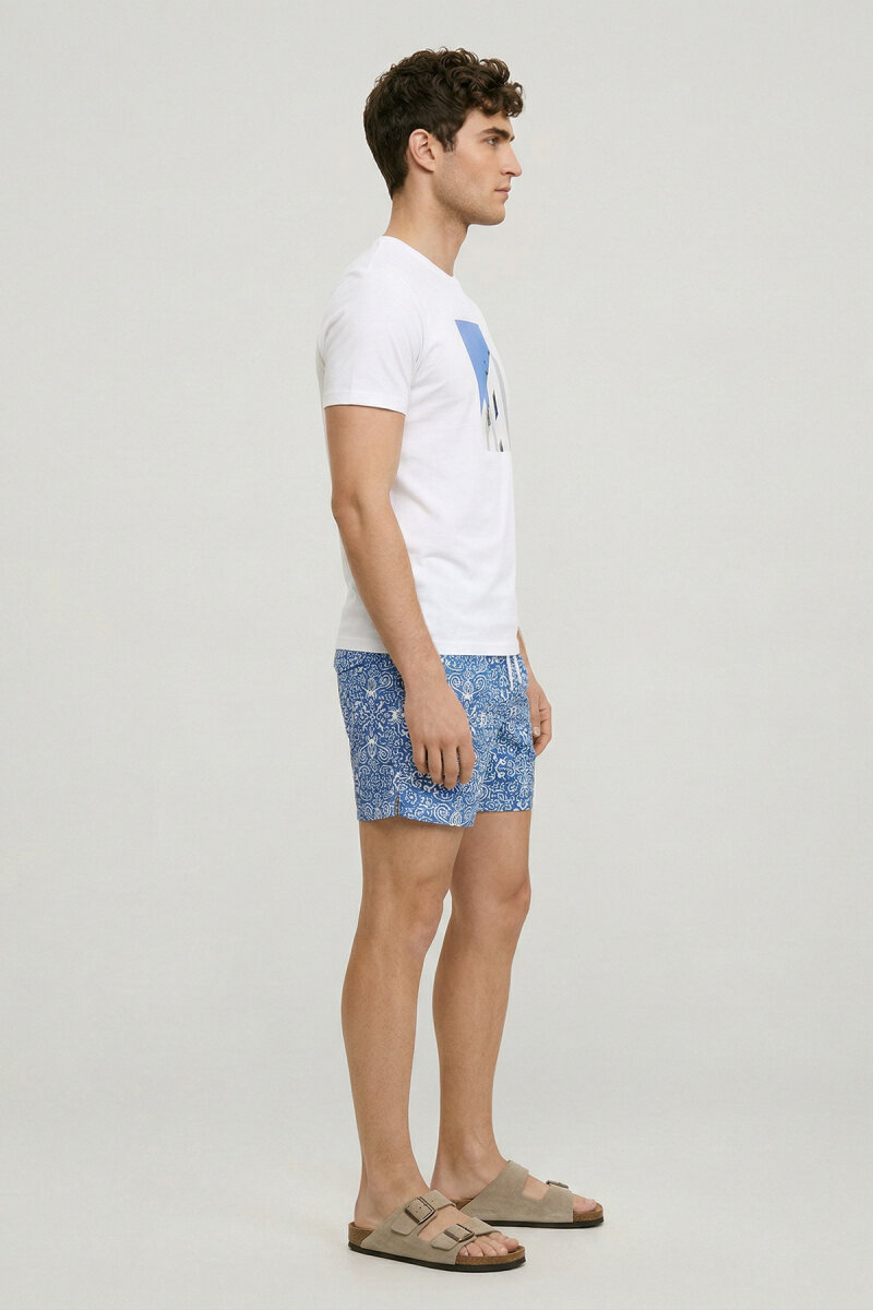 White Cotton Crew Neck Printed T-shirt - 4