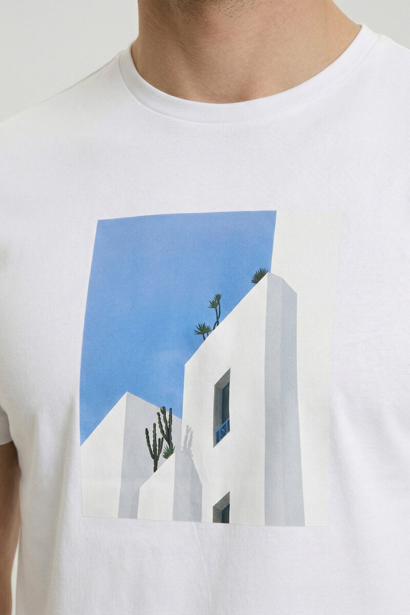 White Cotton Crew Neck Printed T-shirt - 3