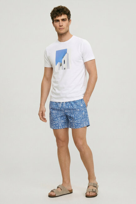 White Cotton Crew Neck Printed T-shirt - 2