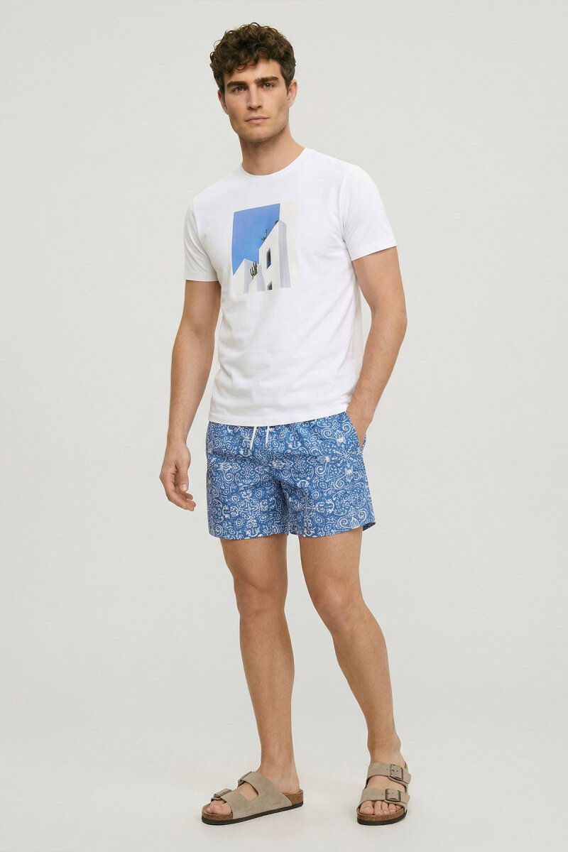 White Cotton Crew Neck Printed T-shirt (1)