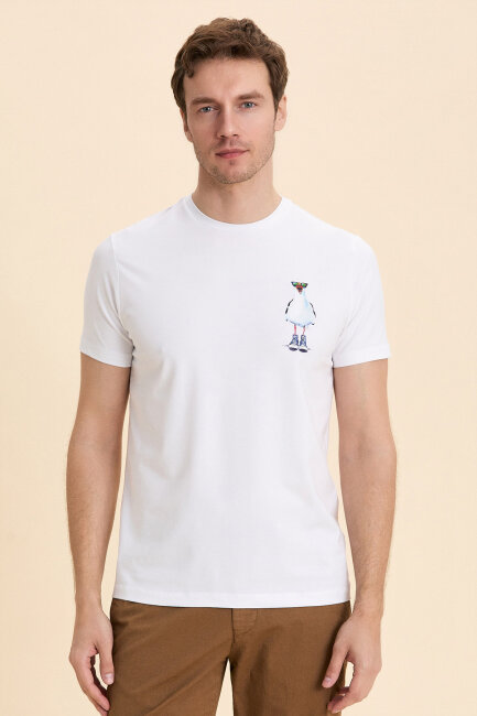 White Cotton Seagull Print T-shirt - 2