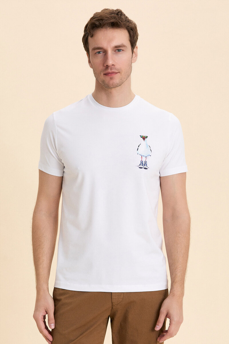White Cotton Seagull Print T-shirt (1)