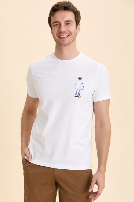 White Cotton Seagull Print T-shirt - 3