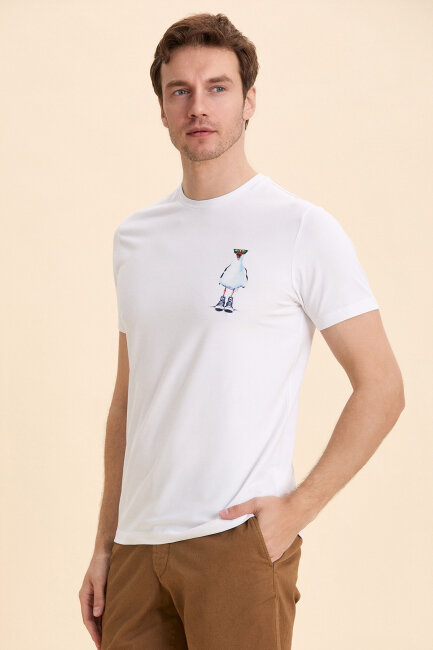 White Cotton Seagull Print T-shirt - 4