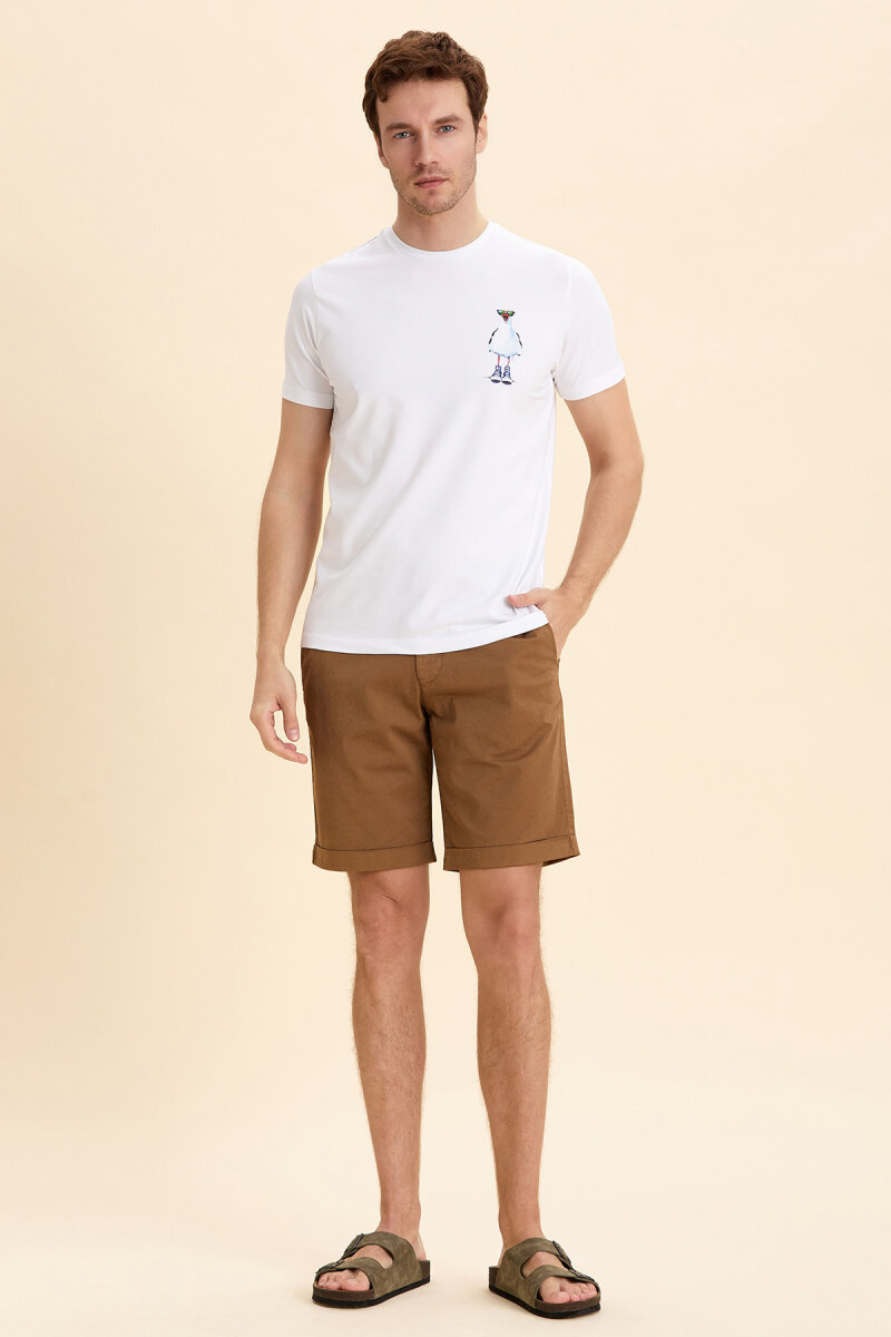 White Cotton Seagull Print T-shirt - 5