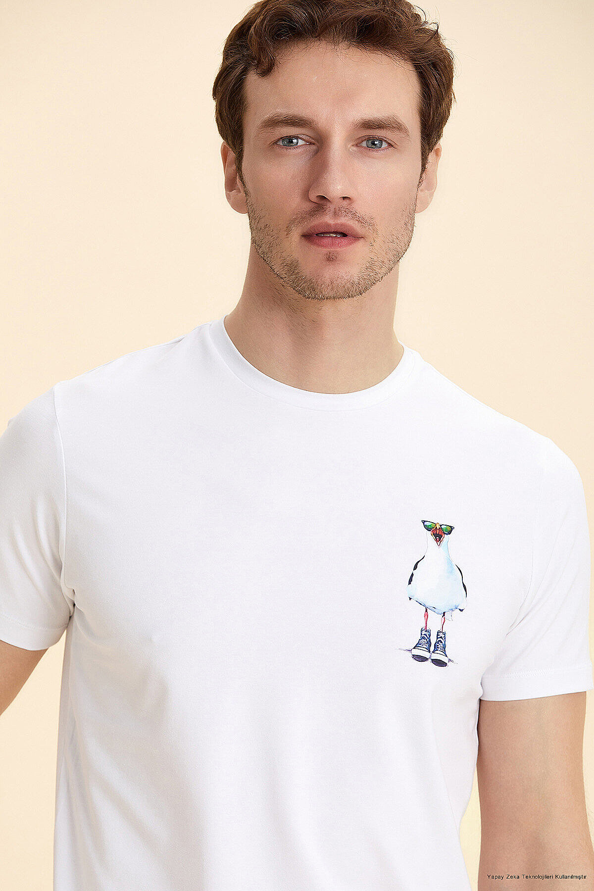 White Cotton Seagull Print T-shirt - 1