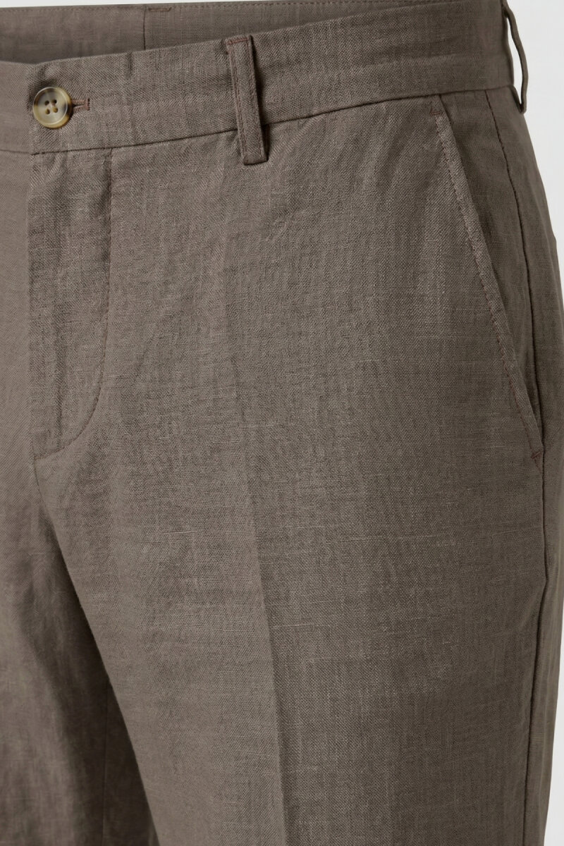 Haki %100 Keten Pantolon - 3