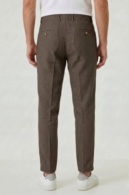 Haki %100 Keten Pantolon - 5