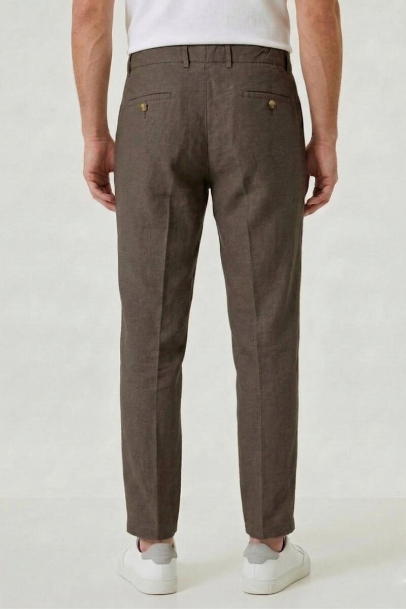 Haki %100 Keten Pantolon - 5