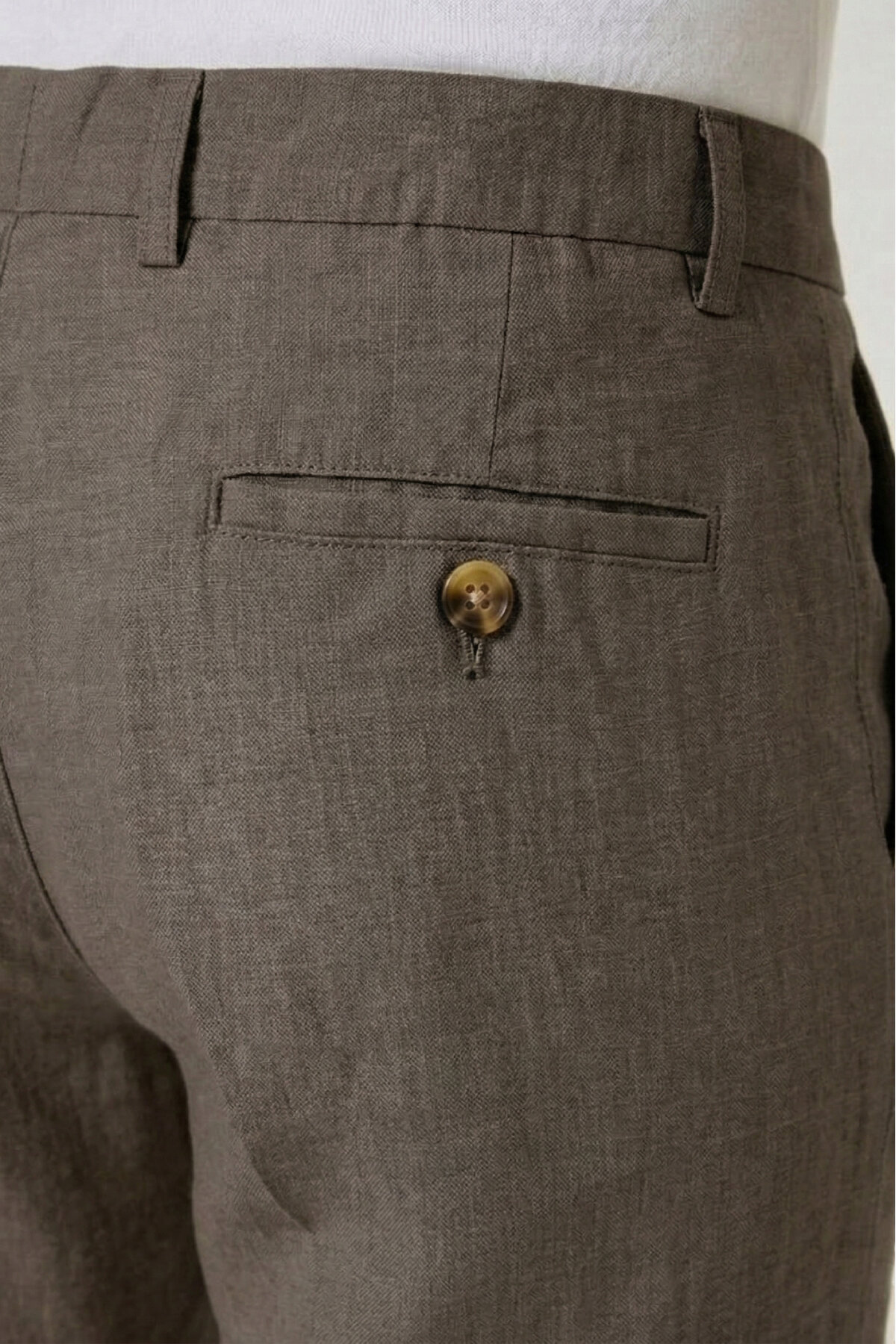 Haki %100 Keten Pantolon - 4