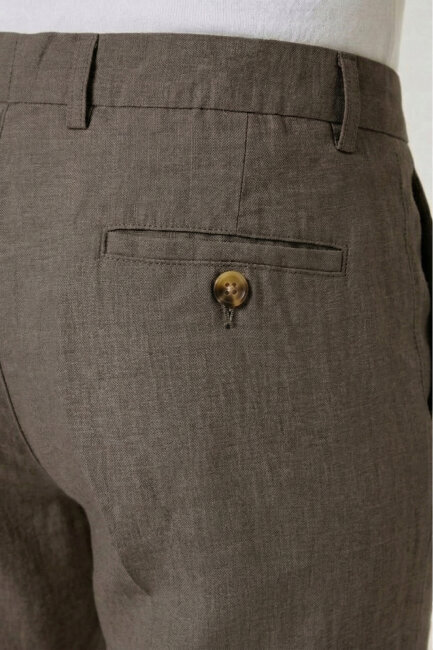 Haki %100 Keten Pantolon - 4