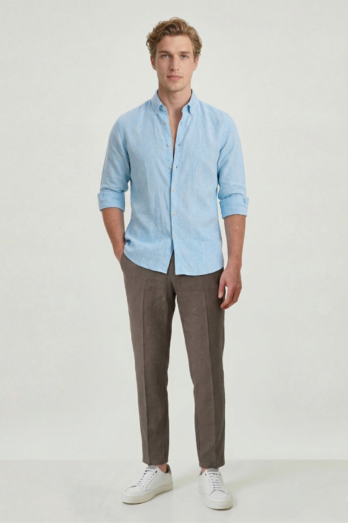 Haki %100 Keten Pantolon - 2